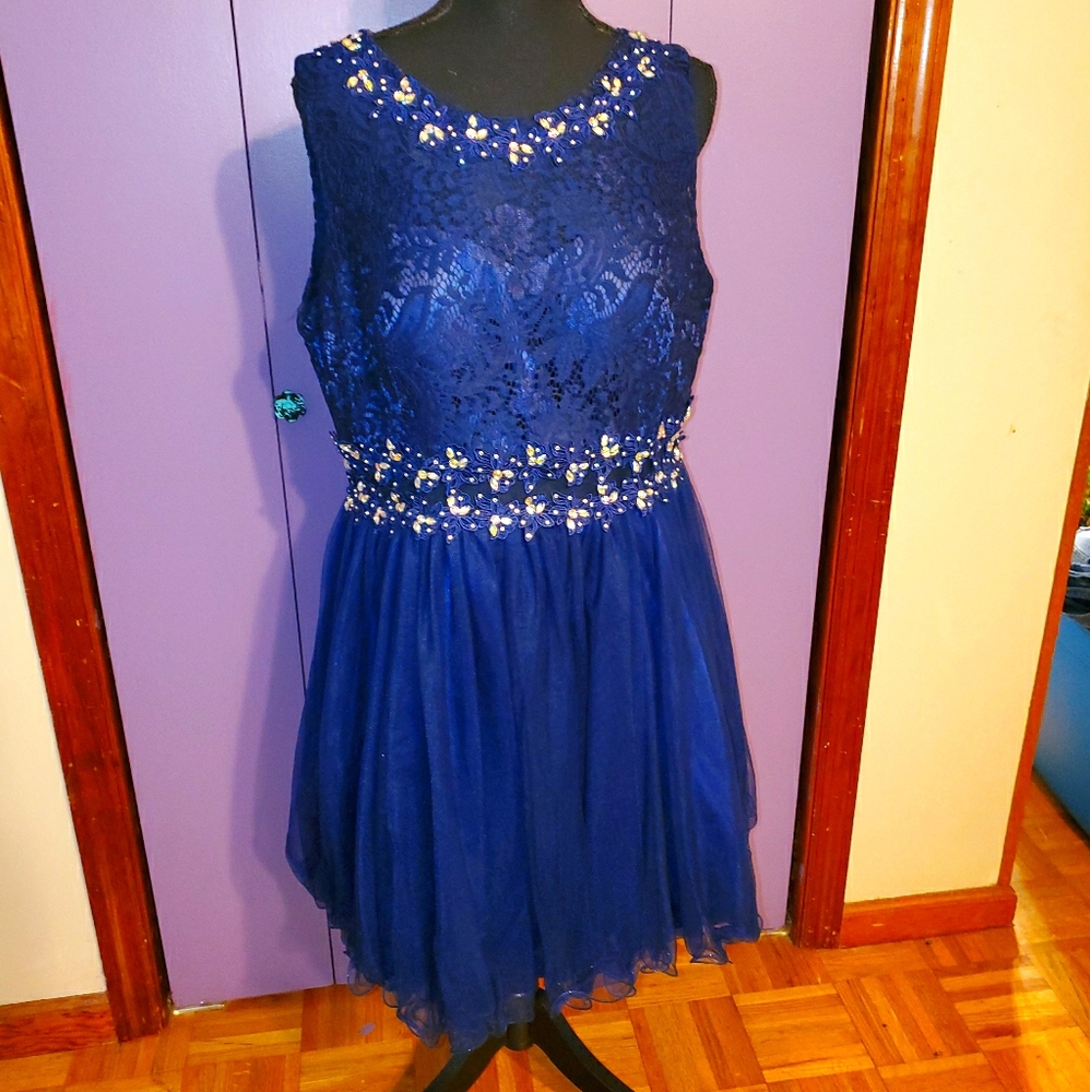 Jr PLUS Cindy 2XL Blue formal lace & rhinestone